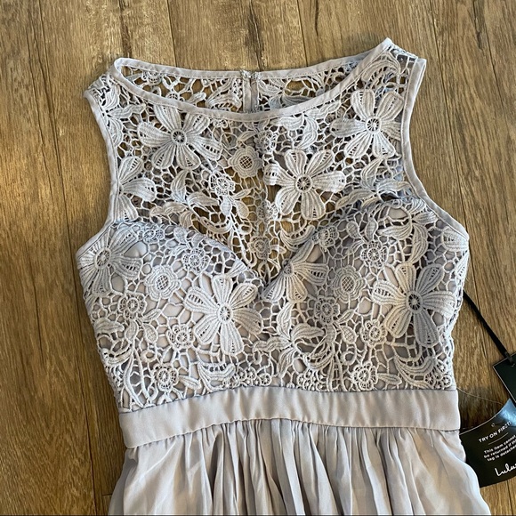 Lulus So Far Gown Lace Grey Maxi Dress - Picture 9 of 10